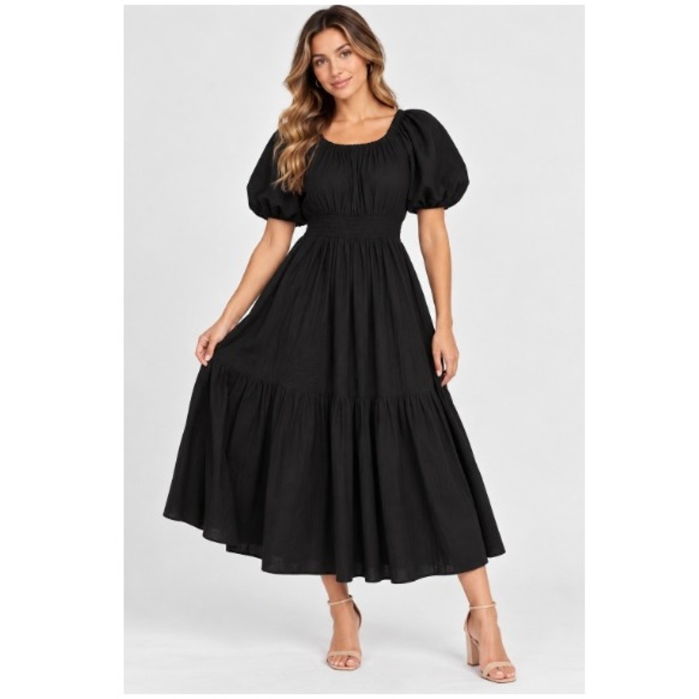 Marcella Women's Black Bleecker European Cotton Tiered Maxi Dress Size XXL NWT